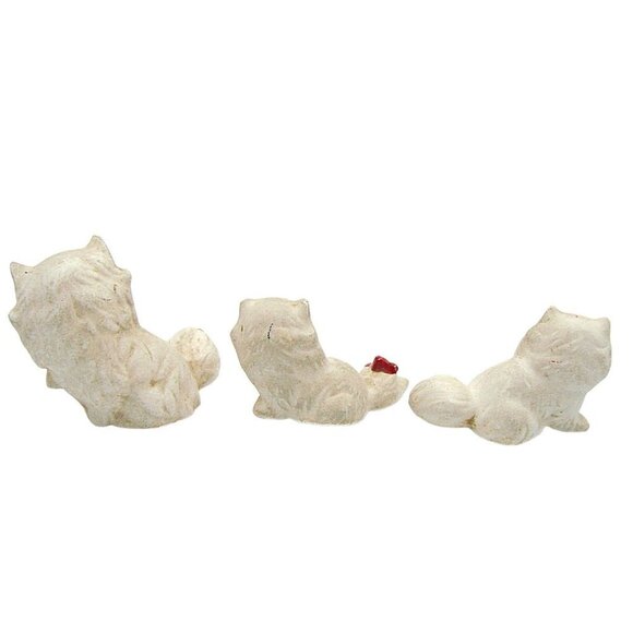 Vintage Pottery Persian White Cats Kittens Blue Eyes Ceramic Figurines Family Sm - Picture 4 of 9